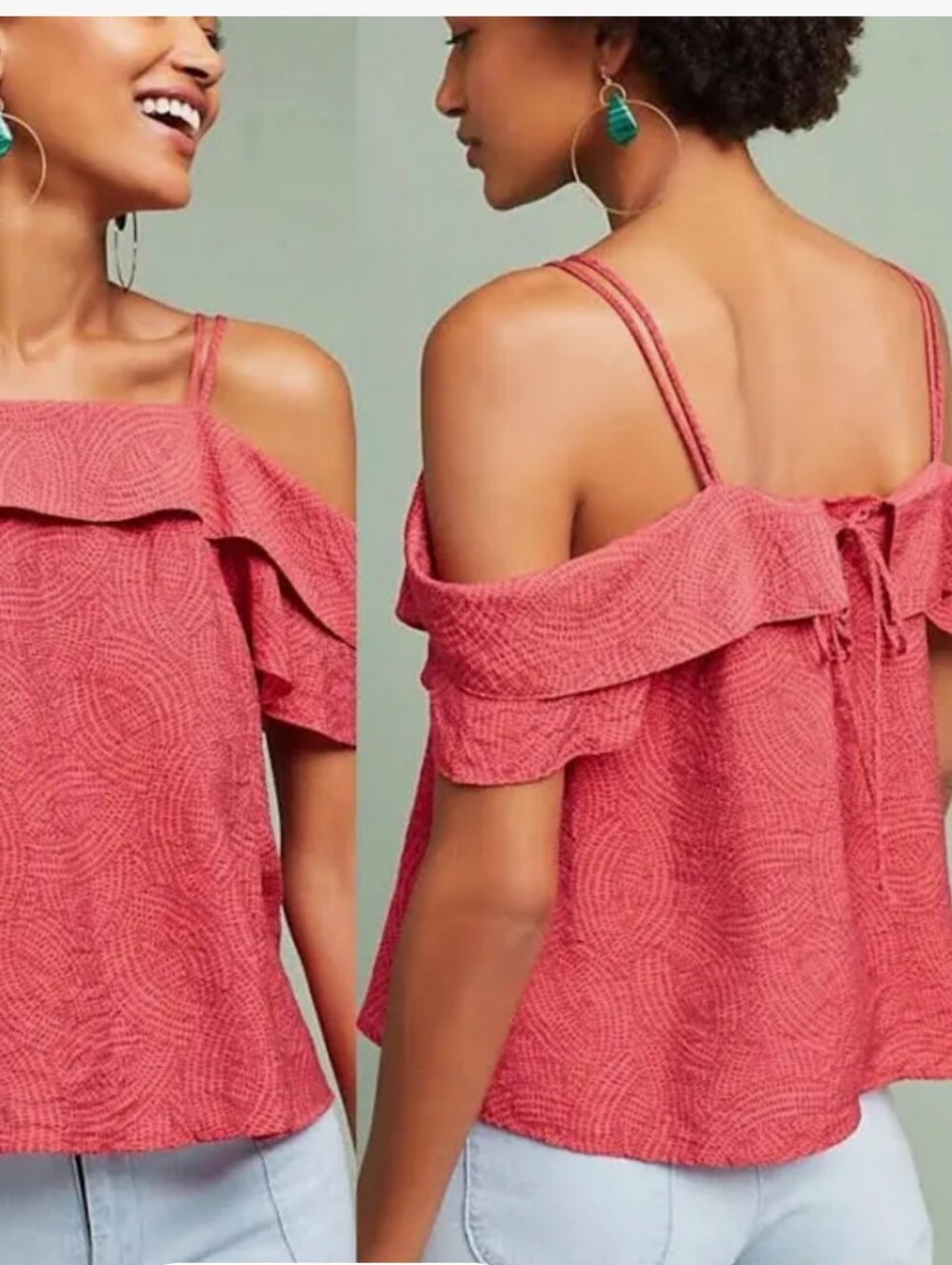 Maeve Anthropologie Pink Off-Shoulder Ruffle Women's Top Sz Small